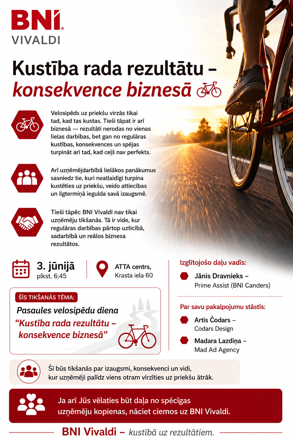 Pasaules velosipēdu diena | Lielā BNI Vivaldi klātienes tikšanās Atta centrā
